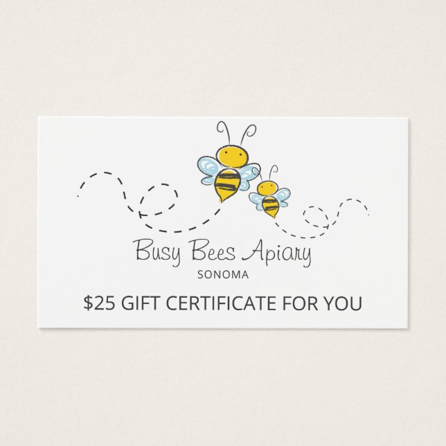 Abeille de miel mignonne Certificat-cadeau de l'ai (Devant)