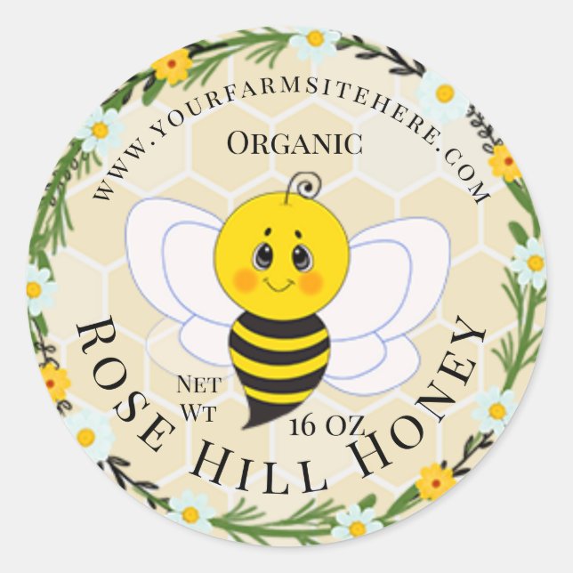 Abeille de miel mignonne | Étiquettes de jarres de (Devant)