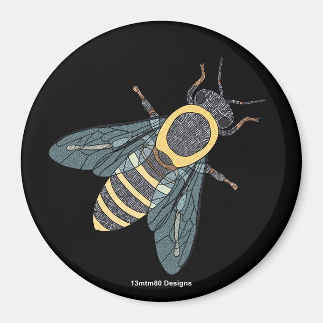 Abeille de miel (noire) - Aimant rond (Devant)