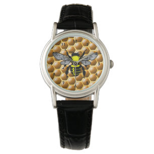 Abeille de miel sur la montre-bracelet de nid