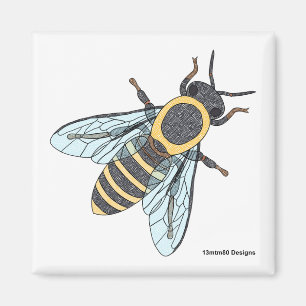 Abeille domestique (blanc) - Magnet carré