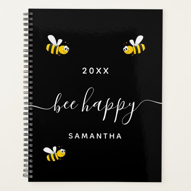 Abeille joyeux noir mignon bosse abeilles monogram (Devant)