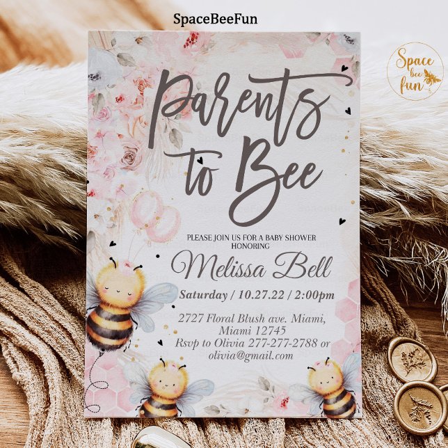 Abeille Miel invitation Baby showers Parents à abe (Bee Honey invitation Baby shower Parents to bee Baby shower invitation Boho Pampas Grass Pink Girl )