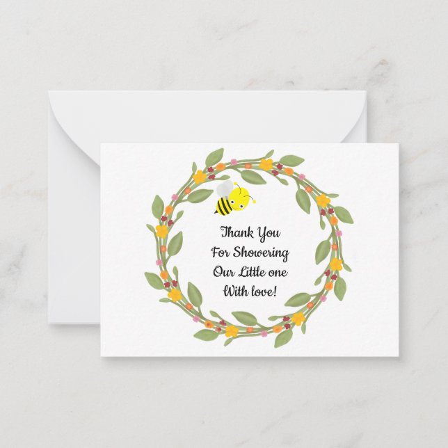 Abeille Sur Doodle Floral Merci Cartes (Devant)