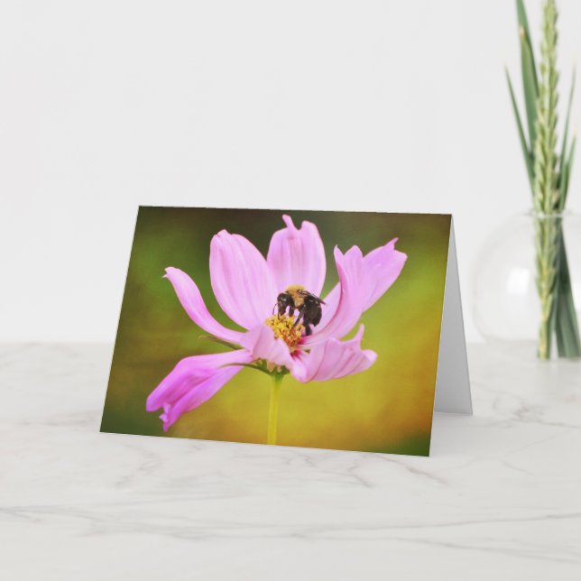Abeille sur la carte de note rose (Devant)