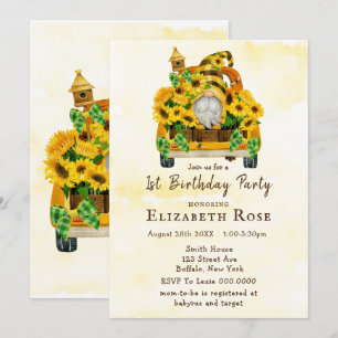 Abeilles de tournesol Gnome 1Er. Invitations de fê