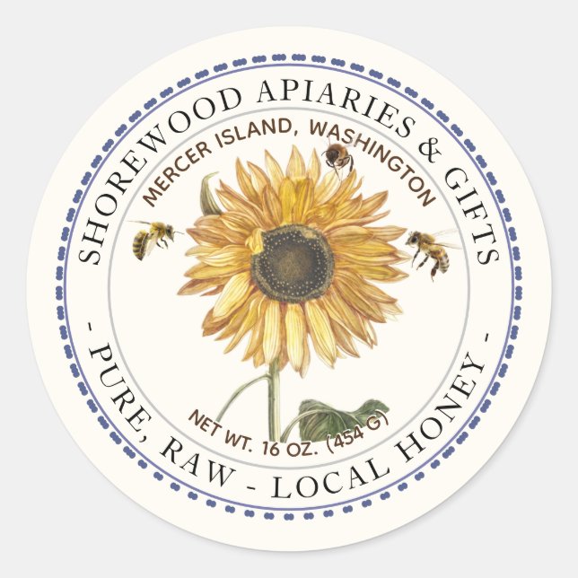 Abeilles et Étiquette de miel de tournesol avec bo (Devant)