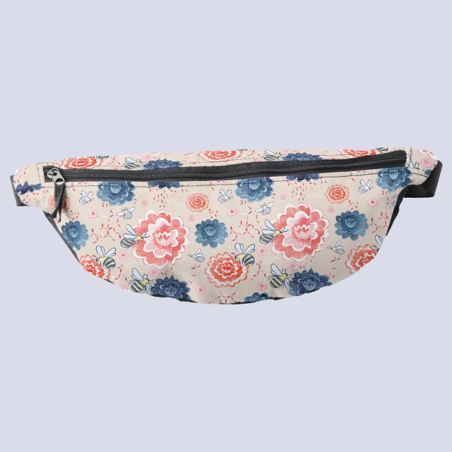 Abeilles et fleurs Aquarelle (Bees and flowers watercolor blush pink fanny pack)