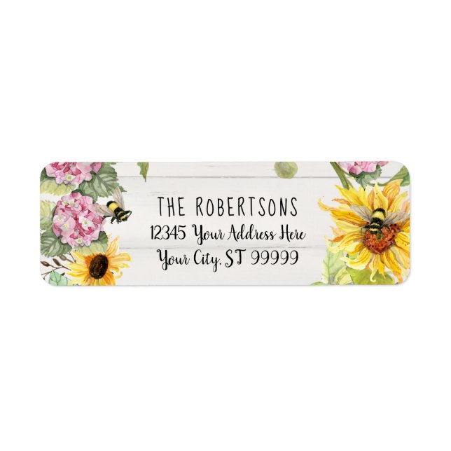 Abeilles florales roses de tournesol | Étiquette d (Devant)
