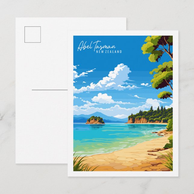 Abel Tasman Neuseeland Reise-Illustration Postkarte (Vorne/Hinten)