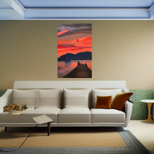 Abend am See   AI Art Poster