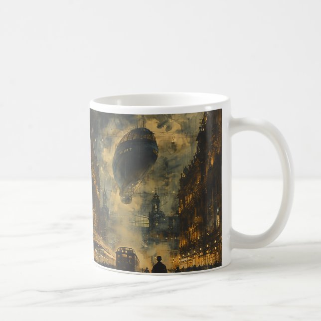Abend Ankunft - Eine Steampunk Street Szene Kaffeetasse (Rechts)