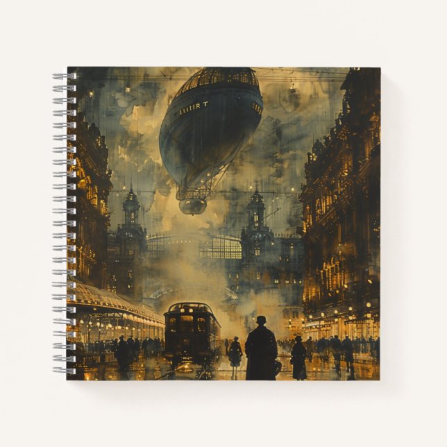 Abend Ankunft - Eine Steampunk Street Szene Notizbuch (Vorderseite)