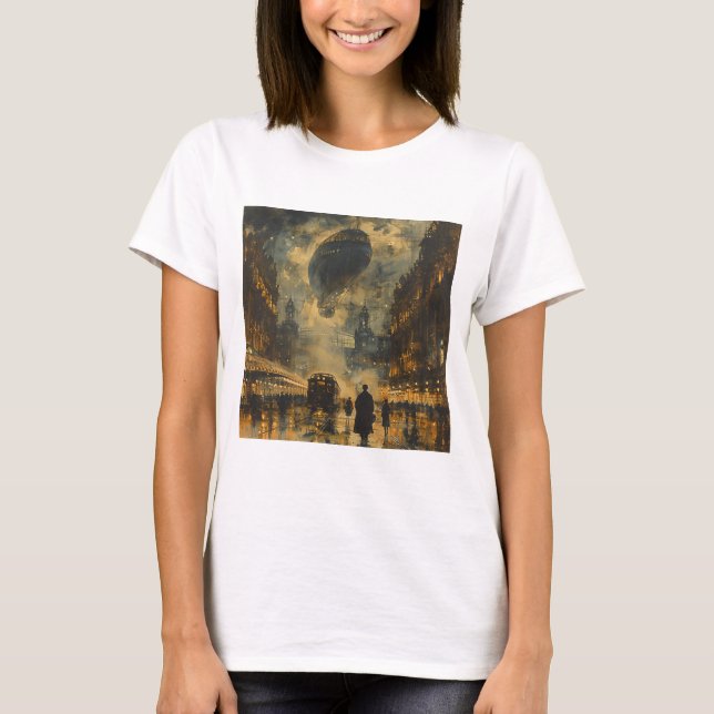 Abend Ankunft - Eine Steampunk Street Szene T-Shirt (Vorderseite)