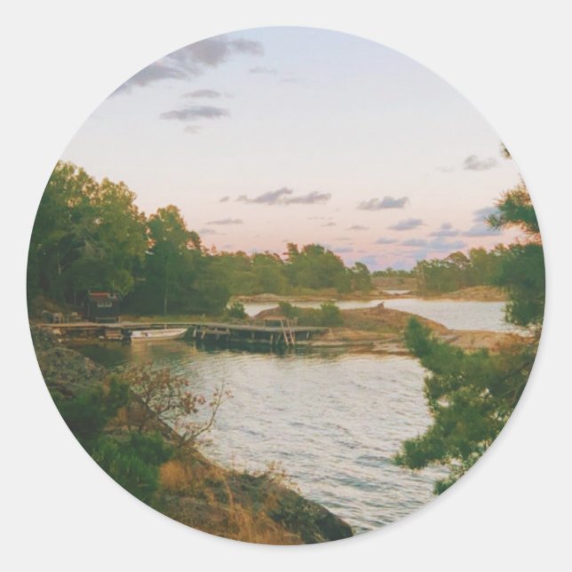 Abend auf dem schwedischen Archipel Runder Aufkleber (Vorderseite)