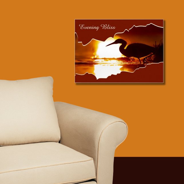 Abend Bliss Heron Fishing Susnset Foto Poster (Evening Bliss, Sunset with a Heron Silhouette)