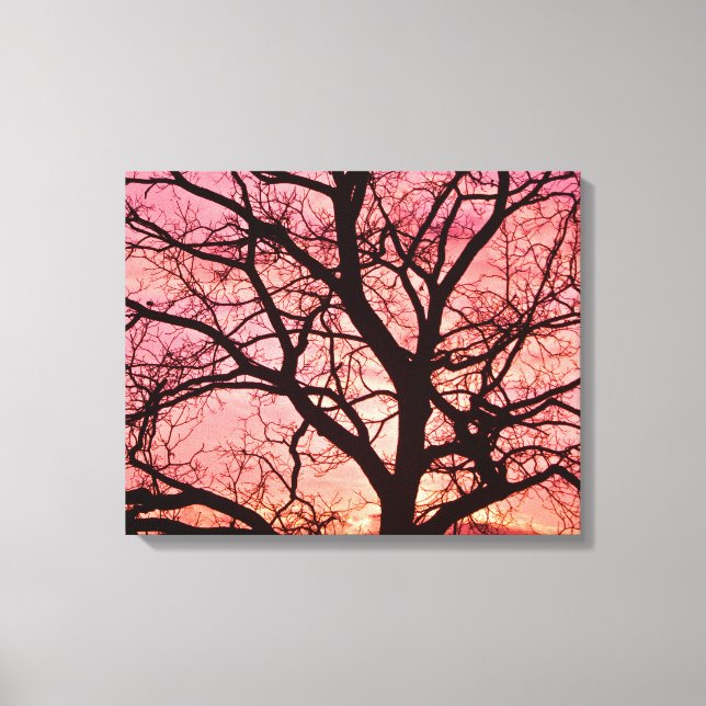 Abend Blush Tree Silhouette Leinwanddruck (Vorderseite)