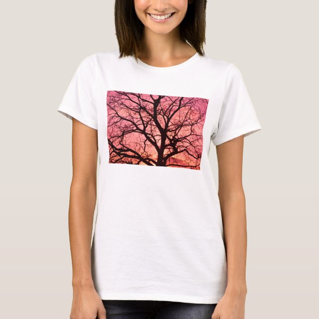 Abend Blush Tree Silhouette T-Shirt (Vorderseite)