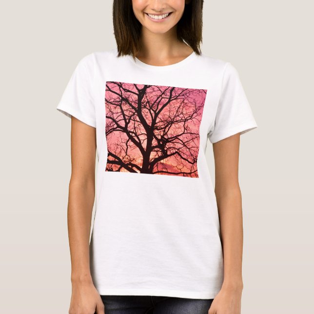 Abend Blush Tree Silhouette T-Shirt (Vorderseite)