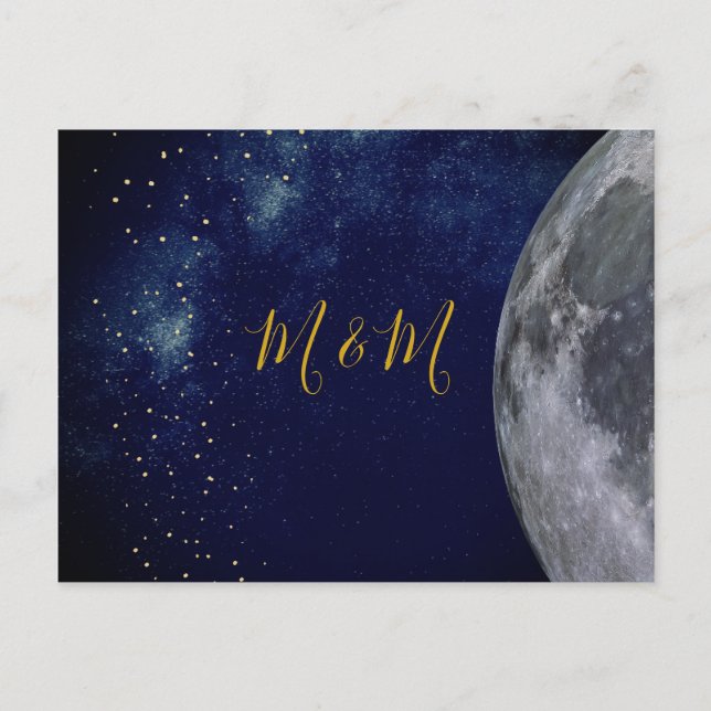Abend Gold Moon Stars Einladung Hochzeit Postkarte (Vorderseite)
