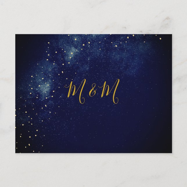 Abend Gold Stars Blauer Astral Einladung zur Hochz Postkarte (Vorderseite)