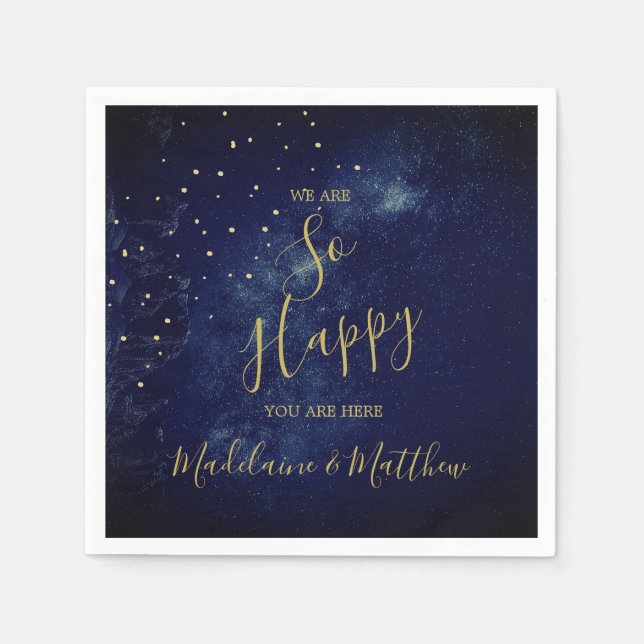 Abend Gold Stars Blue Astral Happy Serviette (Vorderseite)