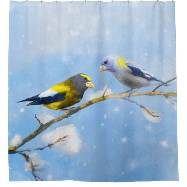 Abend Grosbeak Malerei - Niedliche Original Hunde  Duschvorhang (Vorderseite)