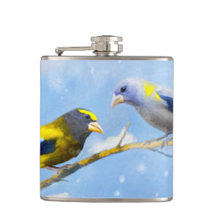 Abend Grosbeak Malerei - Niedliche Original Hunde  Flachmann