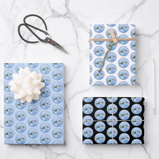 Abend Grosbeak Malerei - Niedliche Original Hunde  Geschenkpapier Set (Vorderseite)