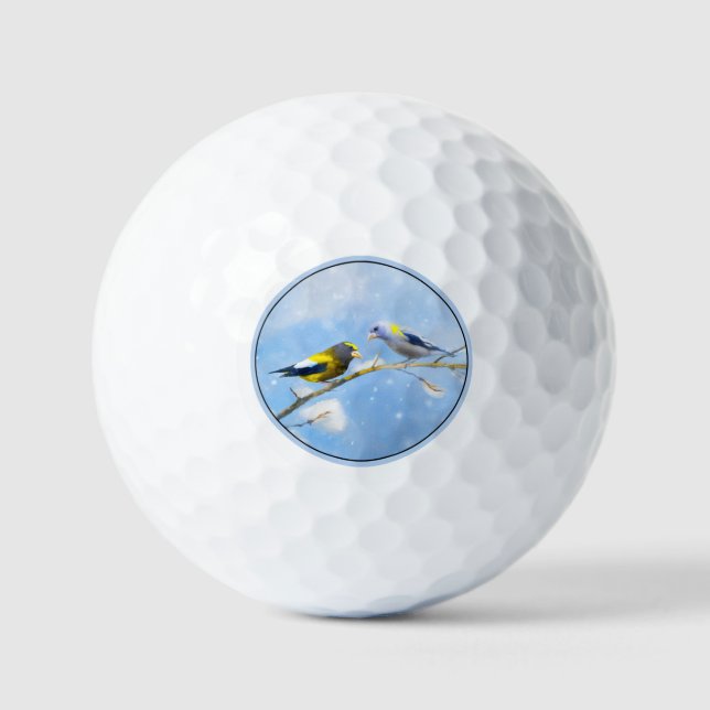 Abend Grosbeak Malerei - Niedliche Original Hunde  Golfball (Vorderseite)
