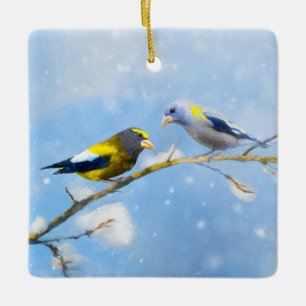Abend Grosbeak Malerei - Niedliche Original Hunde Keramikornament
