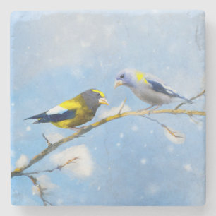 Abend Grosbeak Malerei - Niedliche Original Hunde  Steinuntersetzer