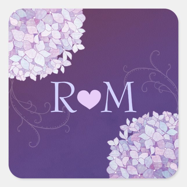 Abend Hydrangeas Lila Wedding Quadratischer Aufkleber (Vorderseite)