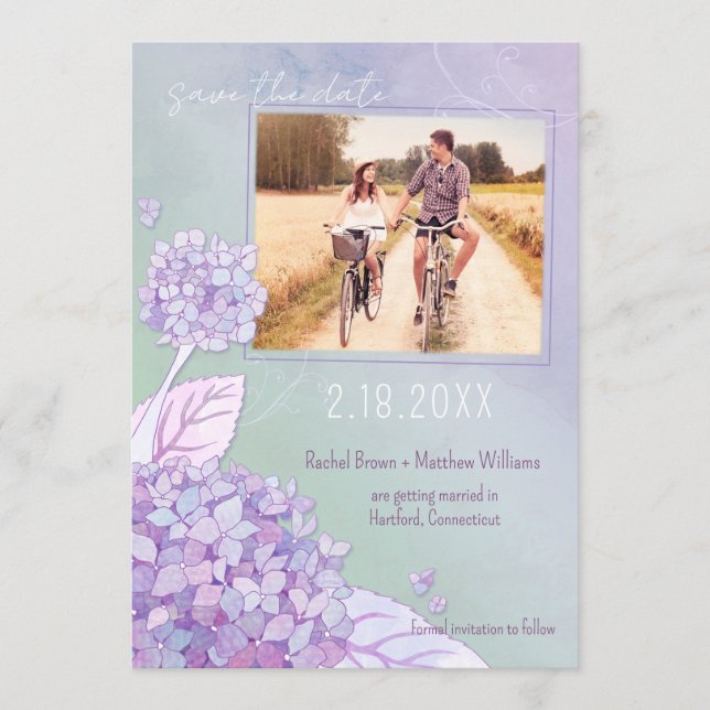 Abend Hydrangeas Wedding Foto Save the Date (Vorderseite)