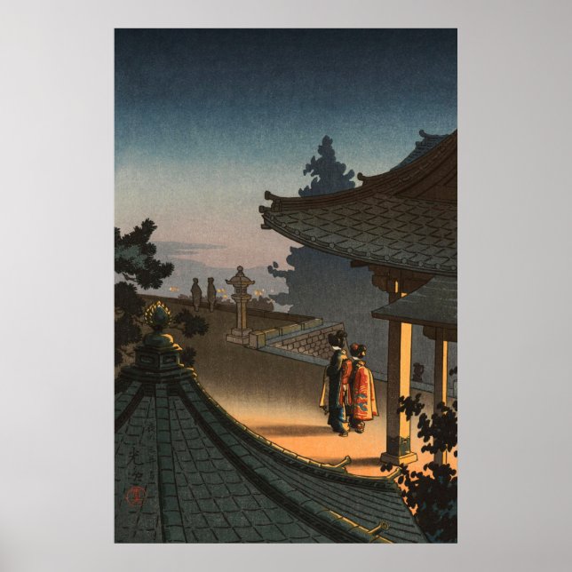 Abend im Tempel Midera von Tsuchiya Koitsu Poster (Vorne)