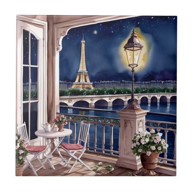 Abend in Paris Keramikfliese (Vorderseite)