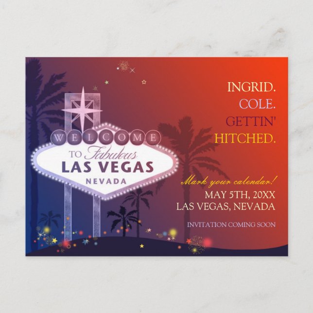 Abend Las Vegas Wedding Speichern Sie das Datum Ankündigungspostkarte (Vorderseite)