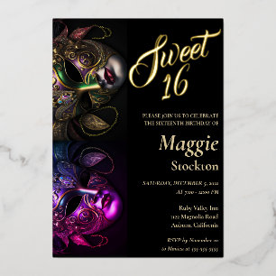 Abend-Maskenball Sweet 16 Einladung Folie