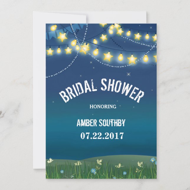 Abend Meadow String Lights Brautparty Einladung (Vorderseite)