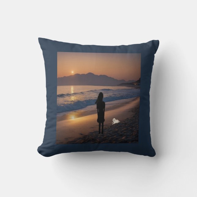 Abend mit meinem Hund am Strand Kissen (Vorderseite)