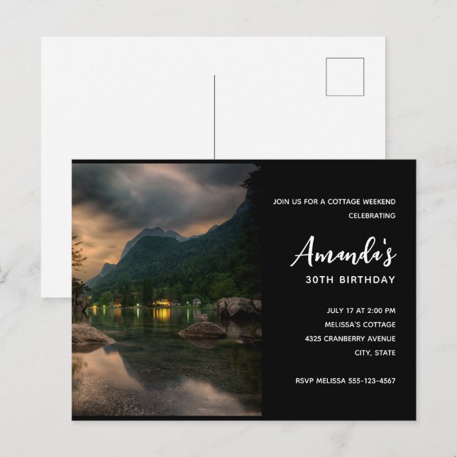 Abend Mountain Lake Foto Geburtstag Einladungspostkarte (Vorne/Hinten)