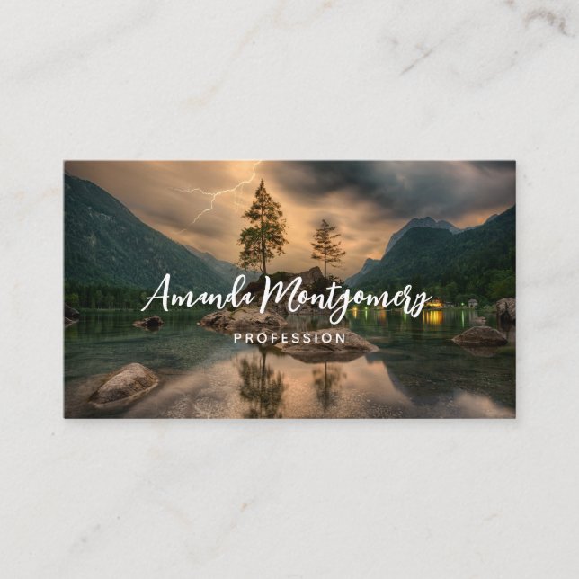 Abend Mountain Lake Foto Visitenkarte (Vorderseite)