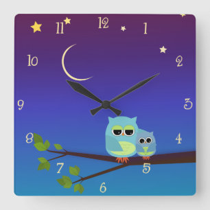 Abend Owls Wall Clock Quadratische Wanduhr
