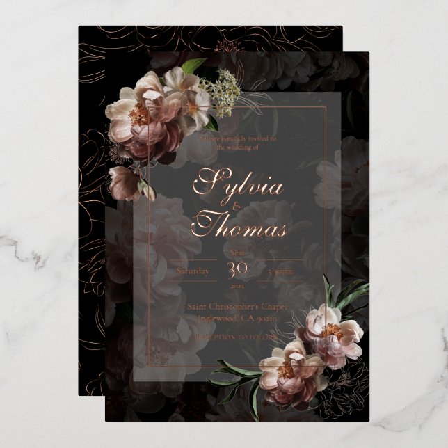 Abend Rose Goldene Foil Hochzeit Folieneinladung (Vorderseite/Rückseite)