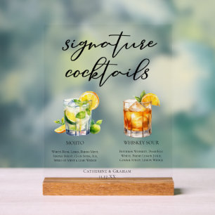 Abend-Signatur-Cocktails Mojito Whiskey Sour Acrylschild