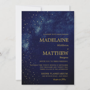 Abend Sky Astral Gold Stars Blue Wedding Einladung