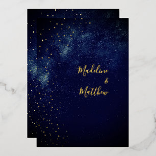 Abend Sky Astral Gold Stars Blue Wedding Folieneinladung