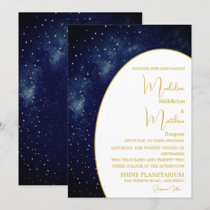 Abend Sky Gold Stars Blue Modern Wedding Einladung
