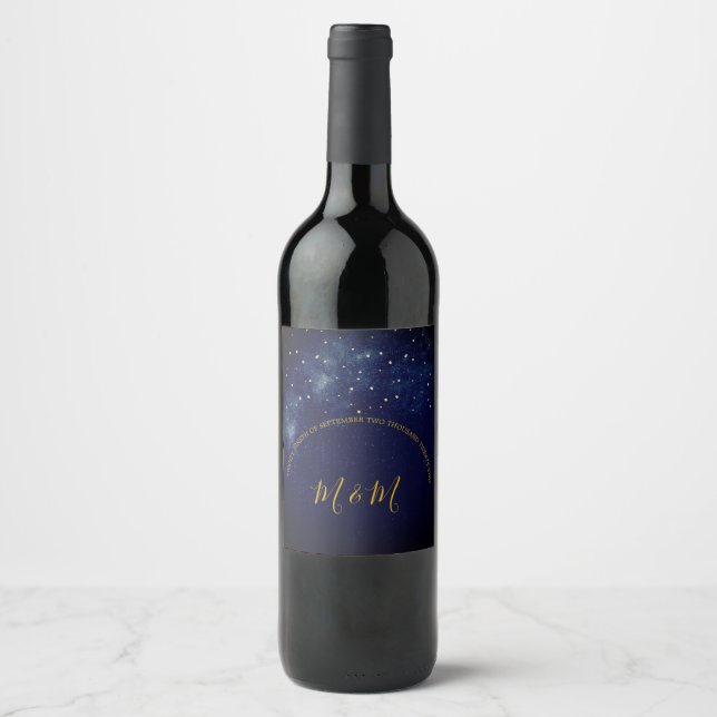 Abend Sky Stars Blue Personal Wedding Wine Label Weinetikett (Vorderseite)