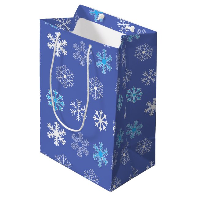Abend Snowflake Mittlere Geschenktasche Mittlere Geschenktüte (Vorderseite Schrägansicht)